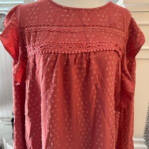 Elegant Coral Lace Trim Women's Top